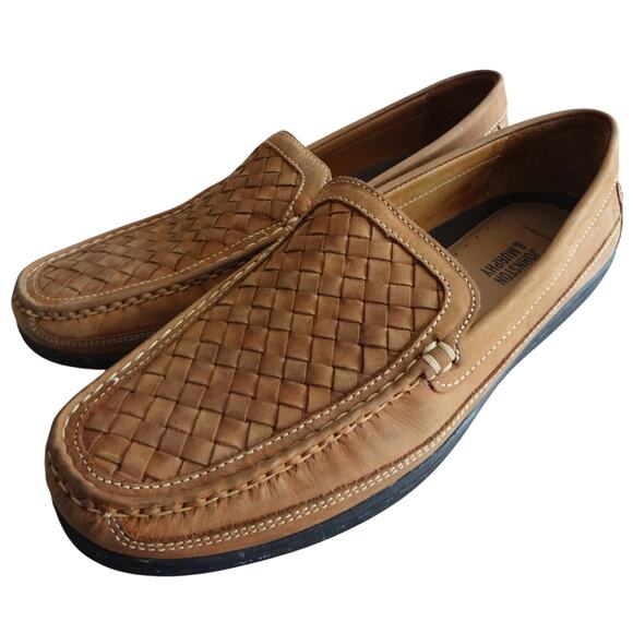 Johnston Murphy Mens 9.5 Woven Tan Leather Loafers Locklin Venetian Sheepskin main image 4